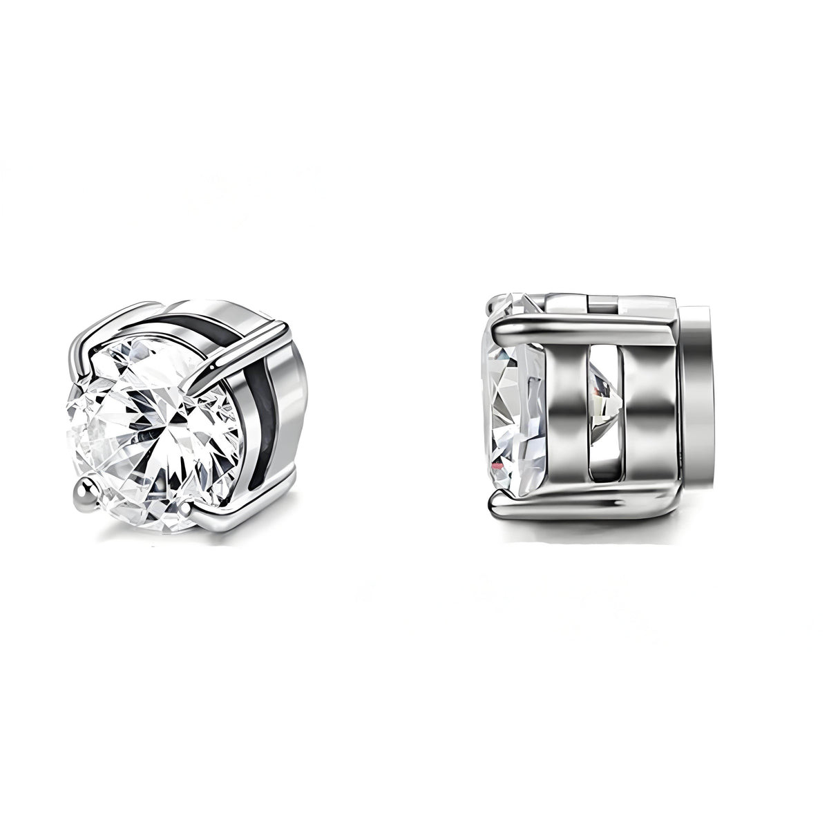 Magnetic Stud Earrings for Men Women Unisex, Non-Piercing Clip On CZ Studs, 6/8mm 4-Prong Round Stainless Steel