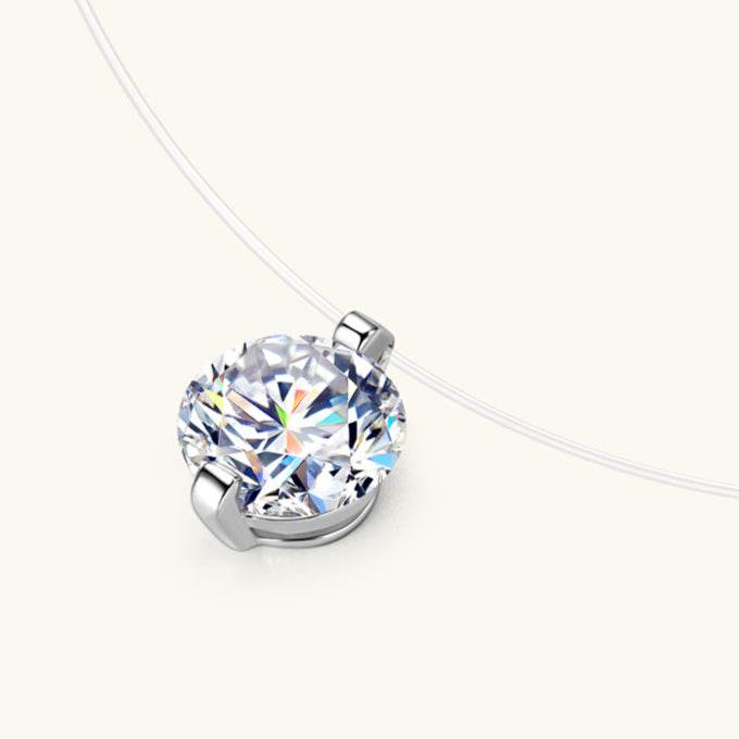 S925 Mermaid Tear Floating CZ Necklace, Sterling Silver Invisible Fishing Line 6-8mm Cubic Zirconia Pendant