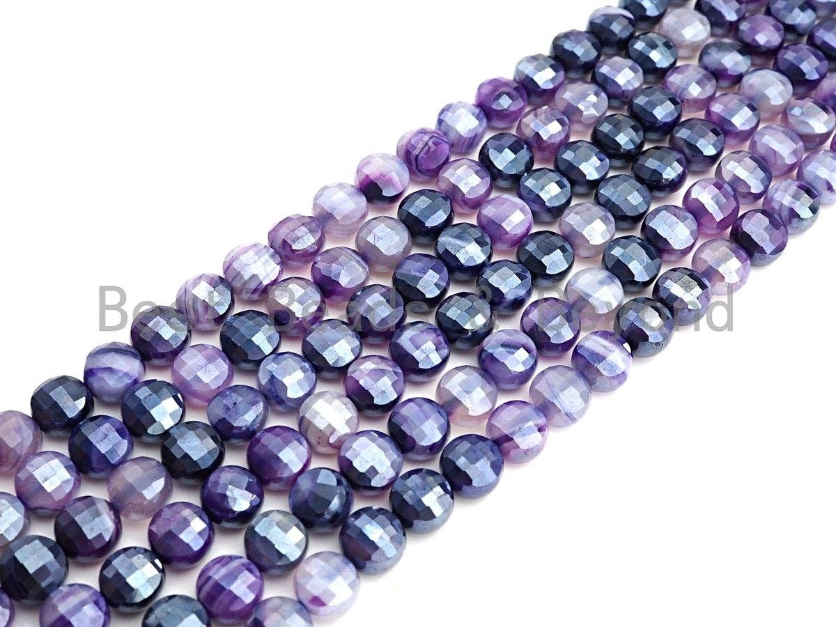 Mystic Plated Turtle Shell Cut Natural Purple Agate Button Coin Shape beads,8mm/10mm, Natural Gemstone Beads, 15.5" Full strand, Sku#UA29
