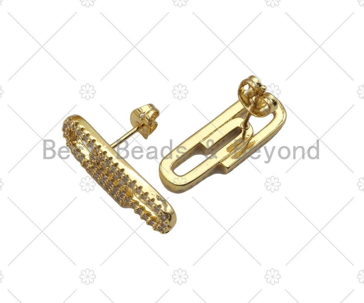 CZ Safety Pin Stud Earring, Sku#LD66