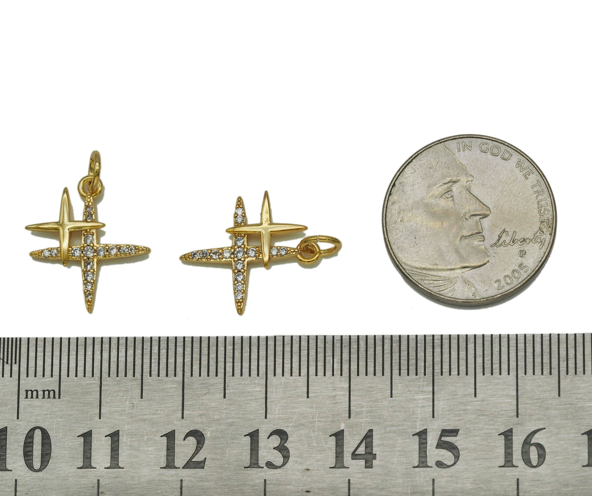 CZ Double North Star Charm, Sku#F1481