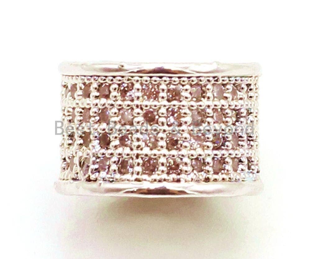 CZ Micro Pave Cylinder Spacer Beads with Clear Crystal for Bracelet/Necklace, sku#G43c