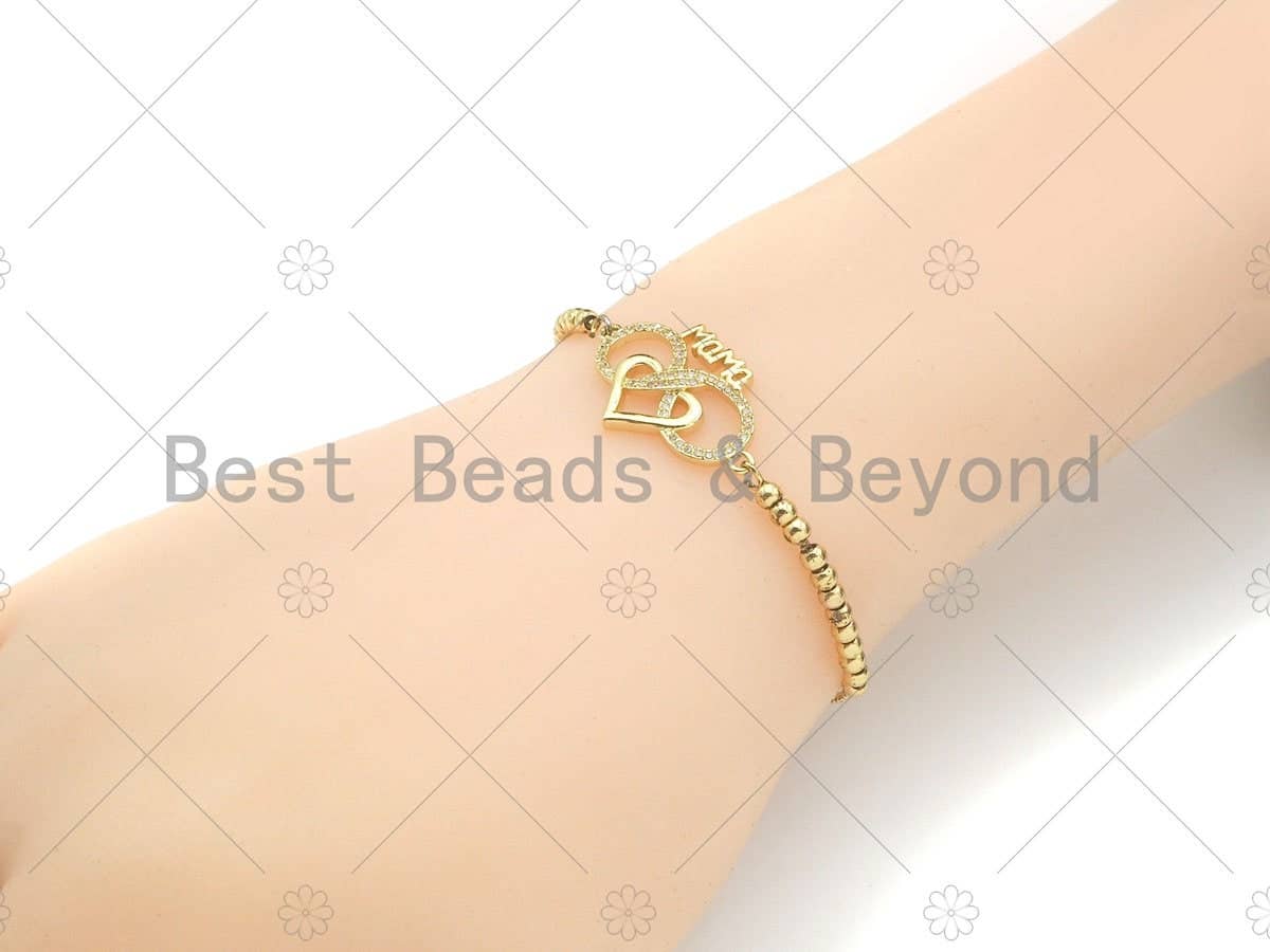 Gold Filled CZ Micro Pave Mom On Infinity Heart Shape Pendant,18K Gold Filled Mom Charm, Mother's Day Gift,17x29mm,Sku#LD110