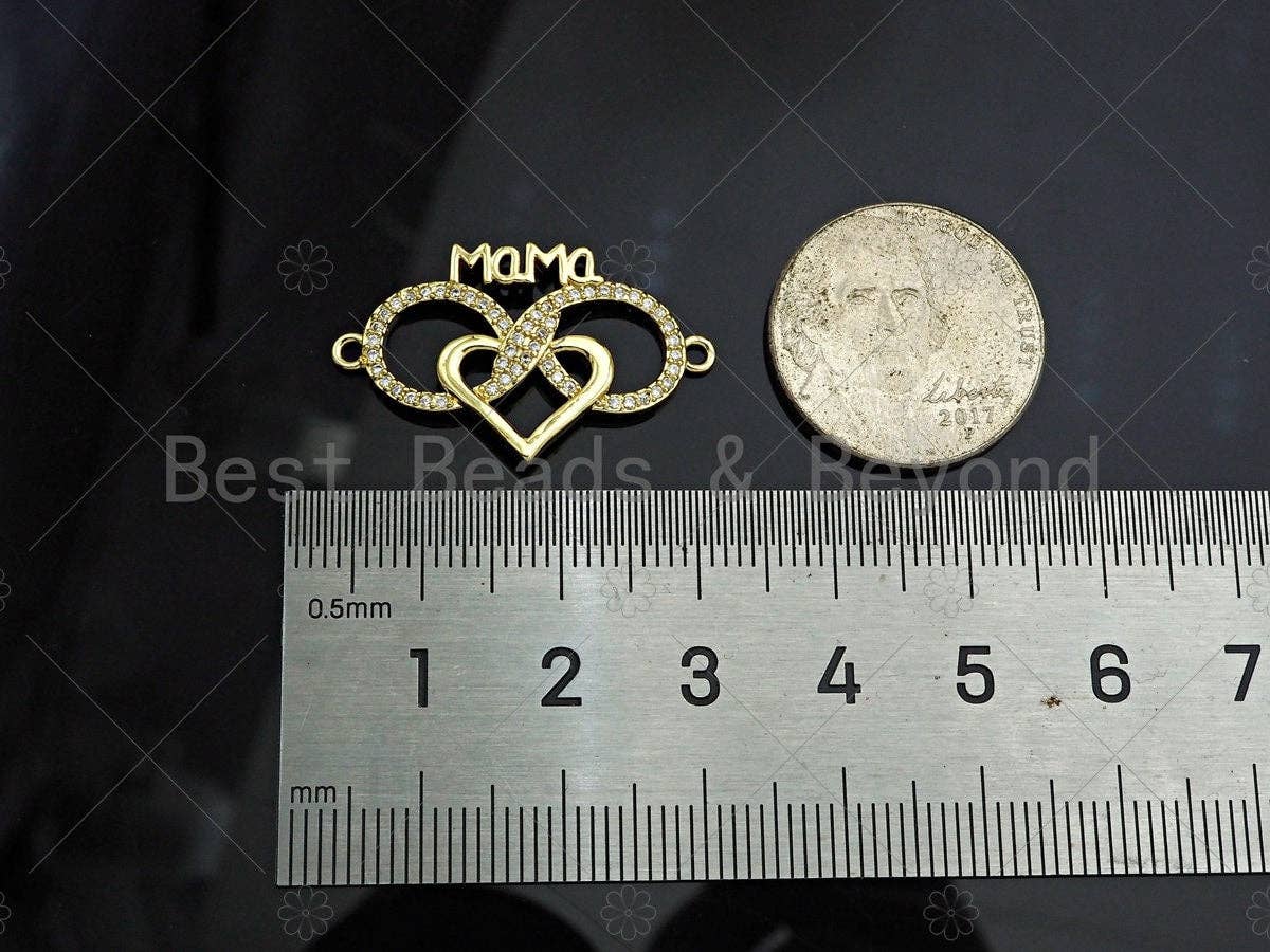 Gold Filled CZ Micro Pave Mom On Infinity Heart Shape Pendant,18K Gold Filled Mom Charm, Mother's Day Gift,17x29mm,Sku#LD110