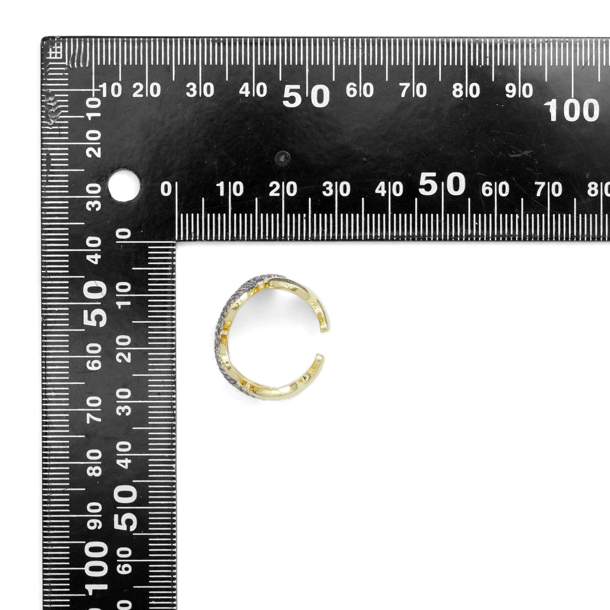 CZ Dual Color Cresent Moon Wave Line Ring, Sku#LX547
