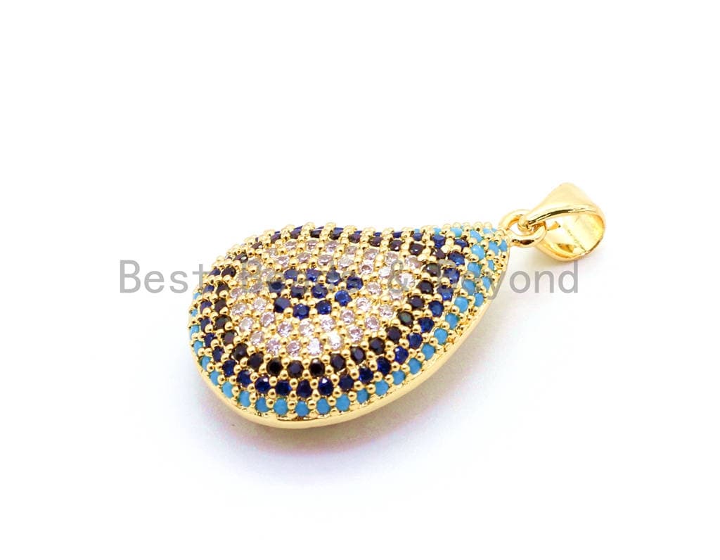 CZ Micro Pave Evil Eye Teardrop Pendant,Cubic Zirconia Pendant,15x29mm, Sku#F17