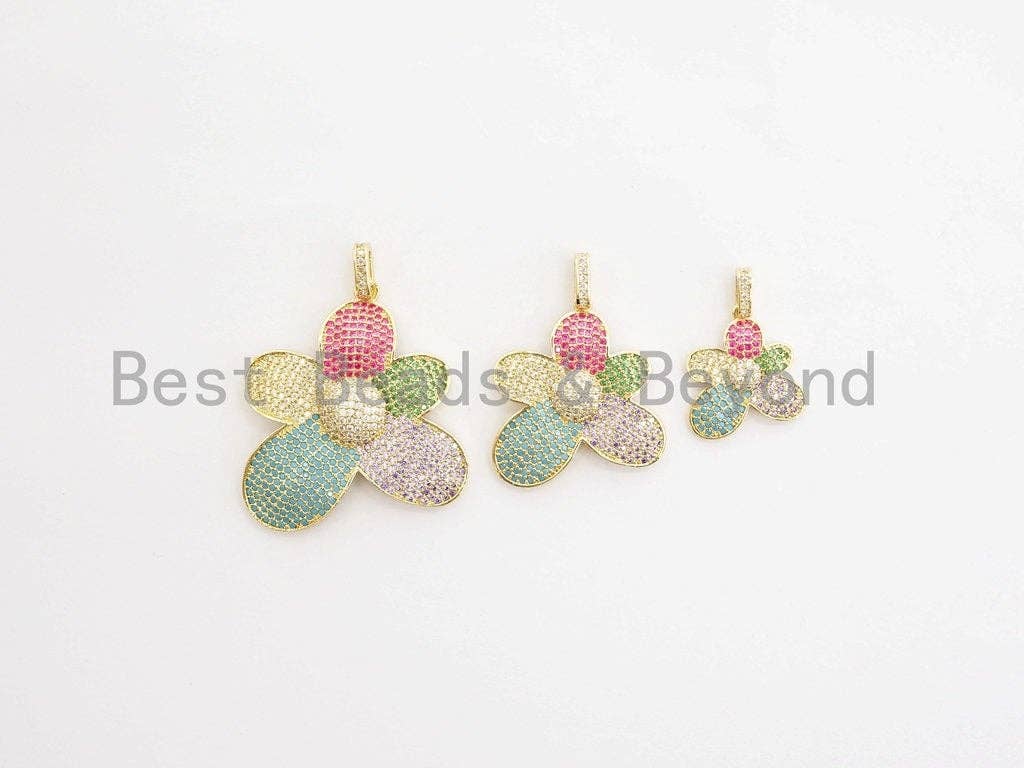 CZ Multi-colors Micro Pave Flower Pendant,Cubic Zirconia Rai