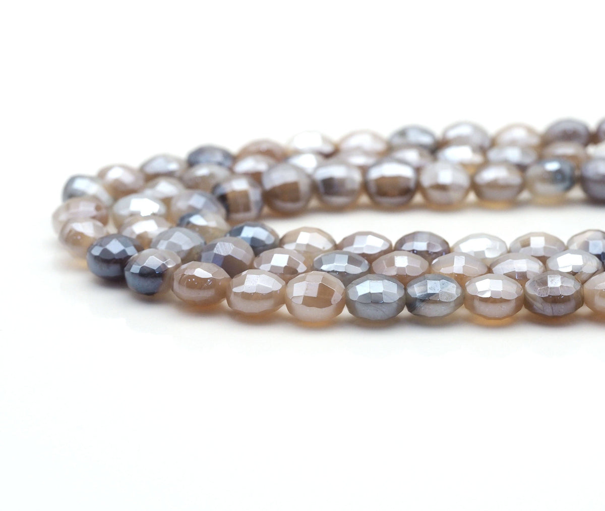 Mystic Double Sided Turtle Shell Cut Coin Gray Banded Agate, 8mm, Sku# UA297