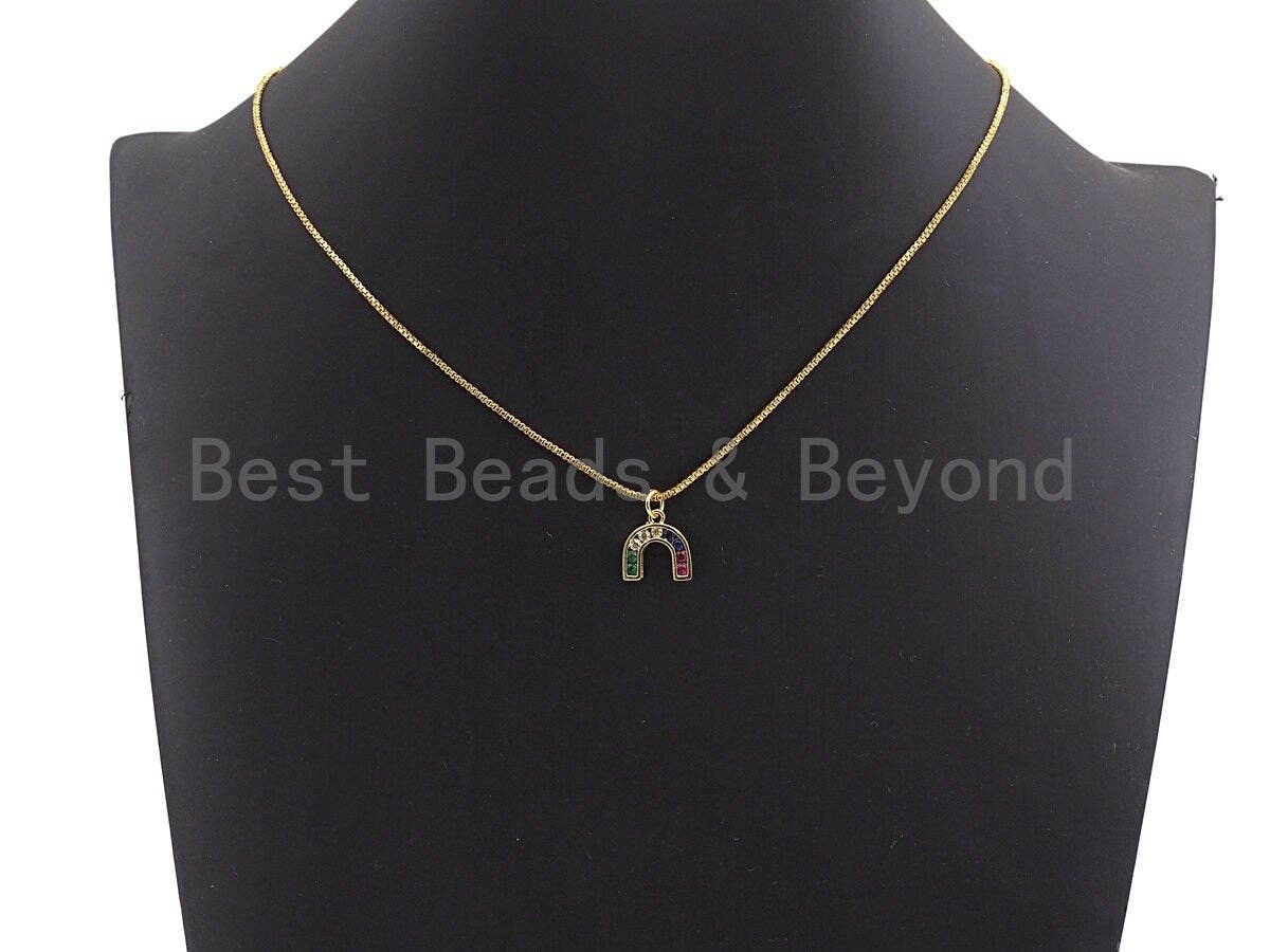 CZ Colorful Micro Pave Baguette Horseshoe Shape Charm, Reversed U Shape Pave Pendant, Gold plated, 12x12mm, Sku#F955