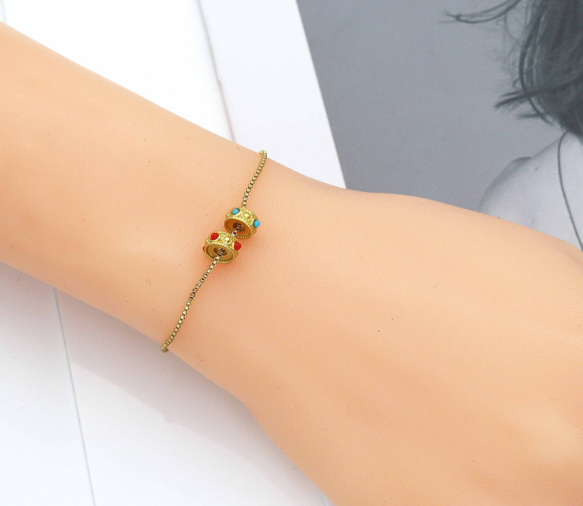 Gold Enamel Wheel Spacer Beads, Sku#LX21c