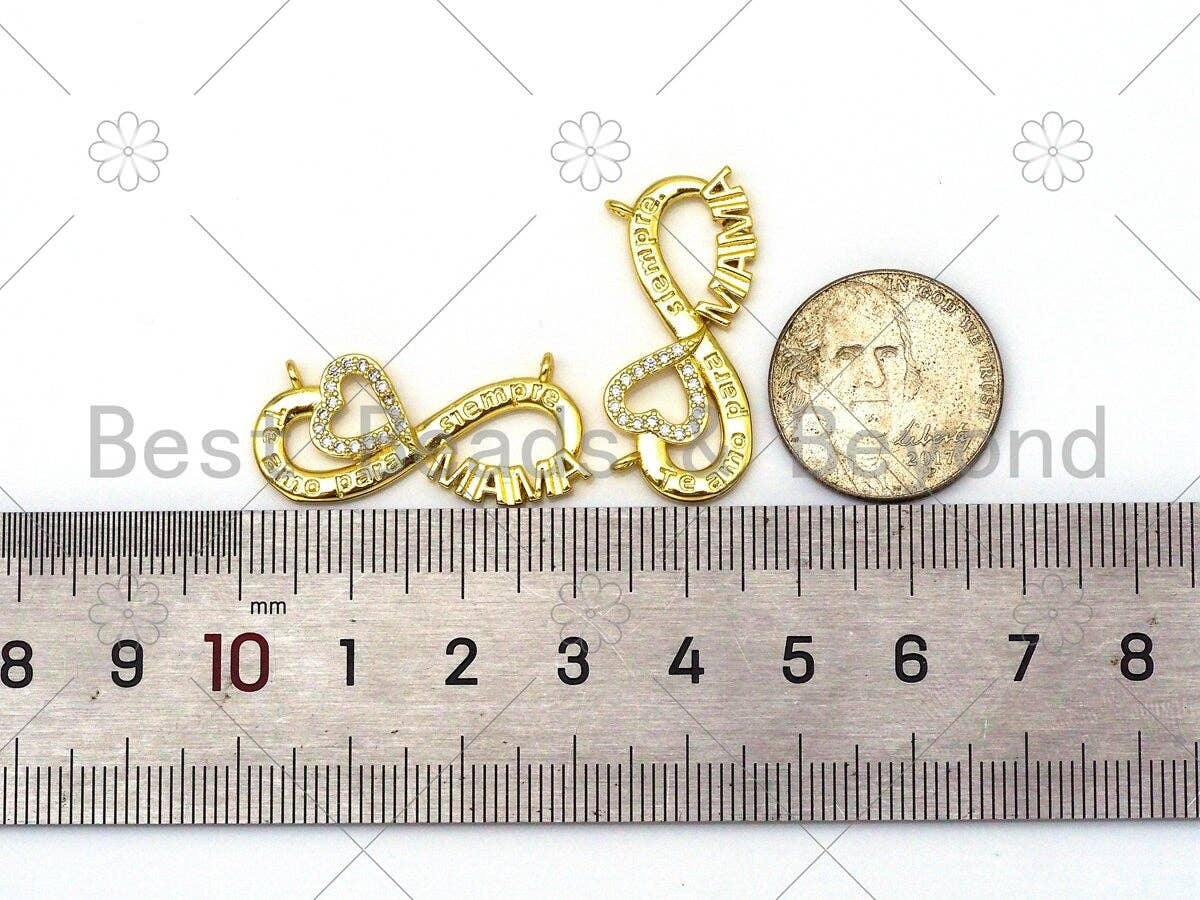 CZ Micro Pave Heart and MAMA On Infinity Shape Pendant,18K Gold Filled CZ Charm, Mother's Day Necklace Bracelet Charm,31x14mm,Sku#LK389