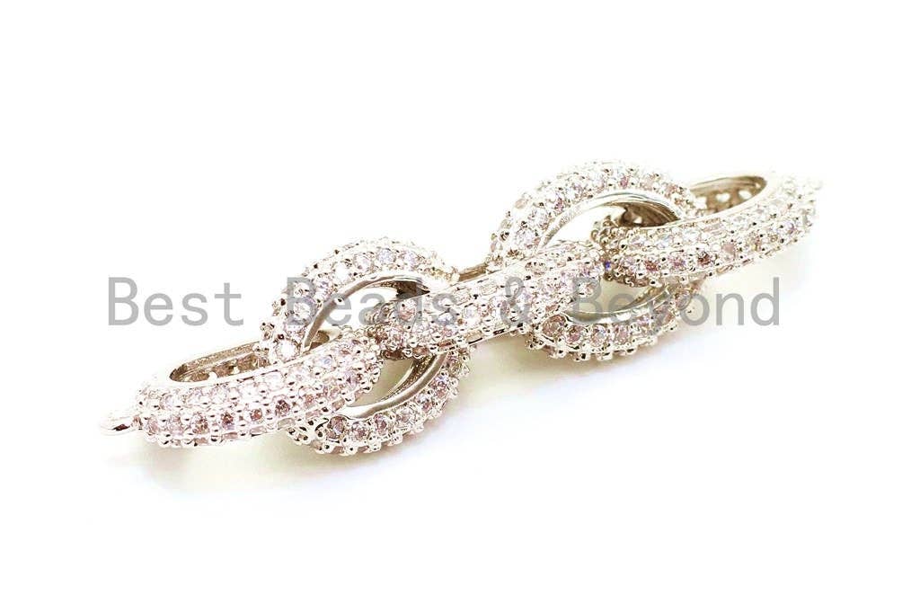 50x12mm CZ Micro Pave Five Rings Chain Shaped Connector, Cubic Zirconia Oval Link Connector in Gold/Black Finish, sku#G97