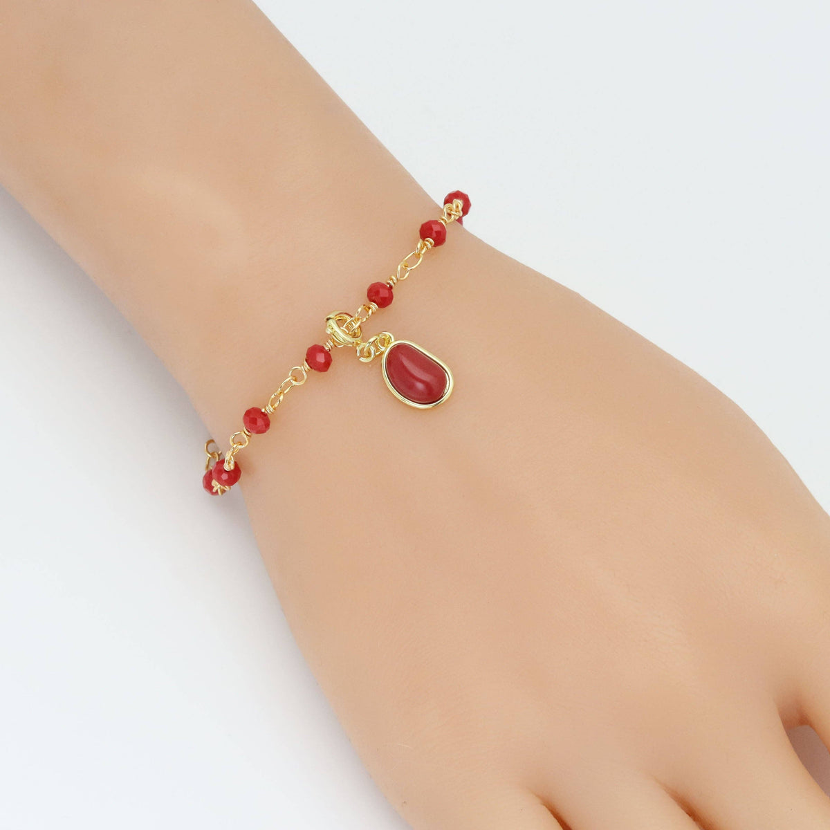 Red Beads Chain with Red Bean Adjustable Bracelet, Sku#A365