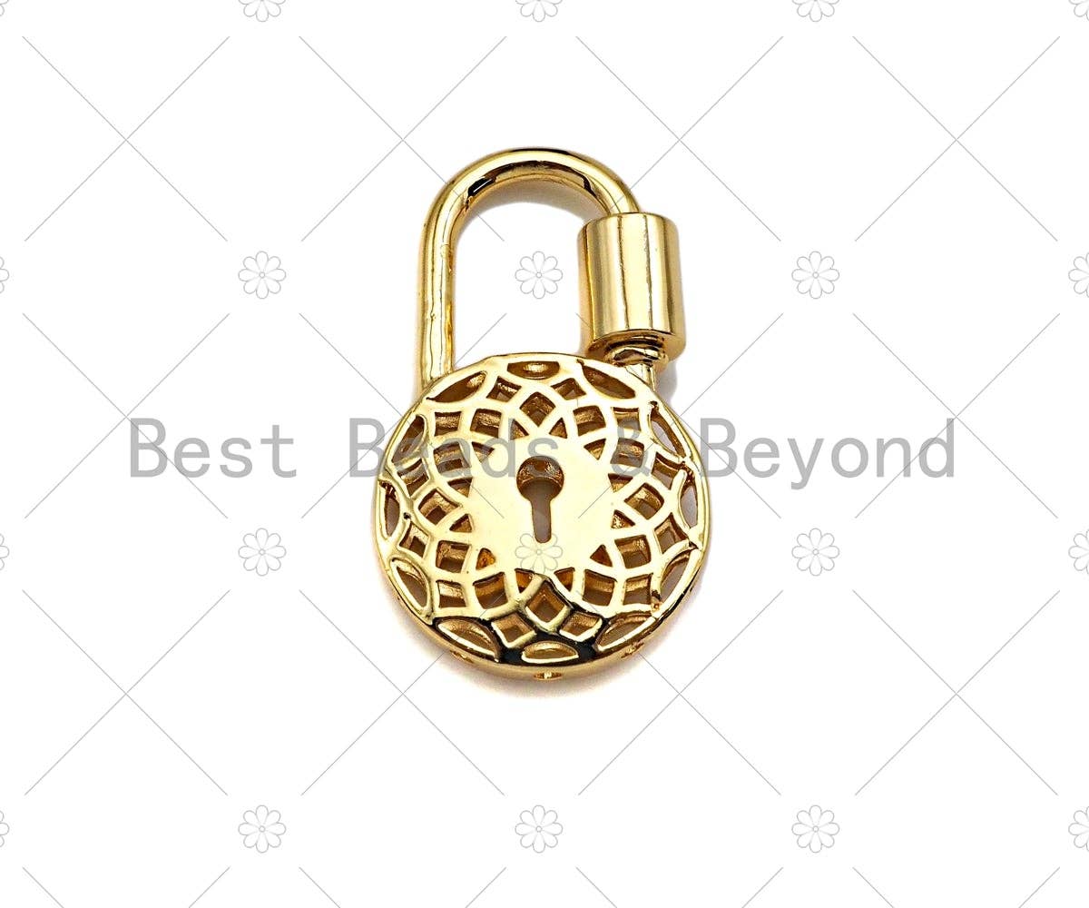 18K Gold Filigree Style Round Lock Clasp, Gold Fancy Lock, Chain Clasp, Screw Lock,16x28mm,sku#K143