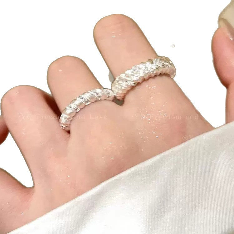 2026 New High-End Sparkling Zircon Brushed Open Ring For Women, Light Luxury Niche Index Finger Ring