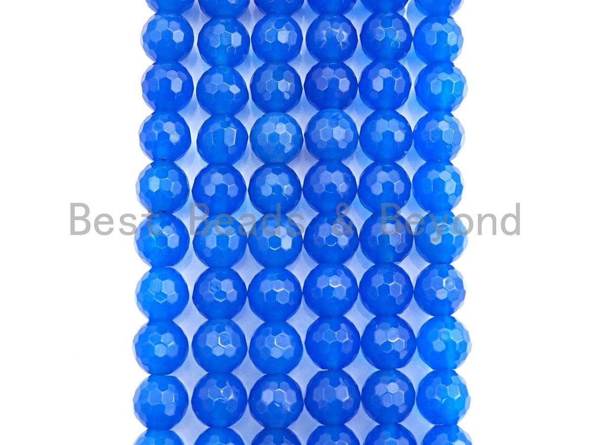 Gorgeous Natural Blue Agate Faceted Beads, 6mm/8mm/10mm Round Faceted, Blue Agate Beads, 15.5" Full Strand, sku#U595