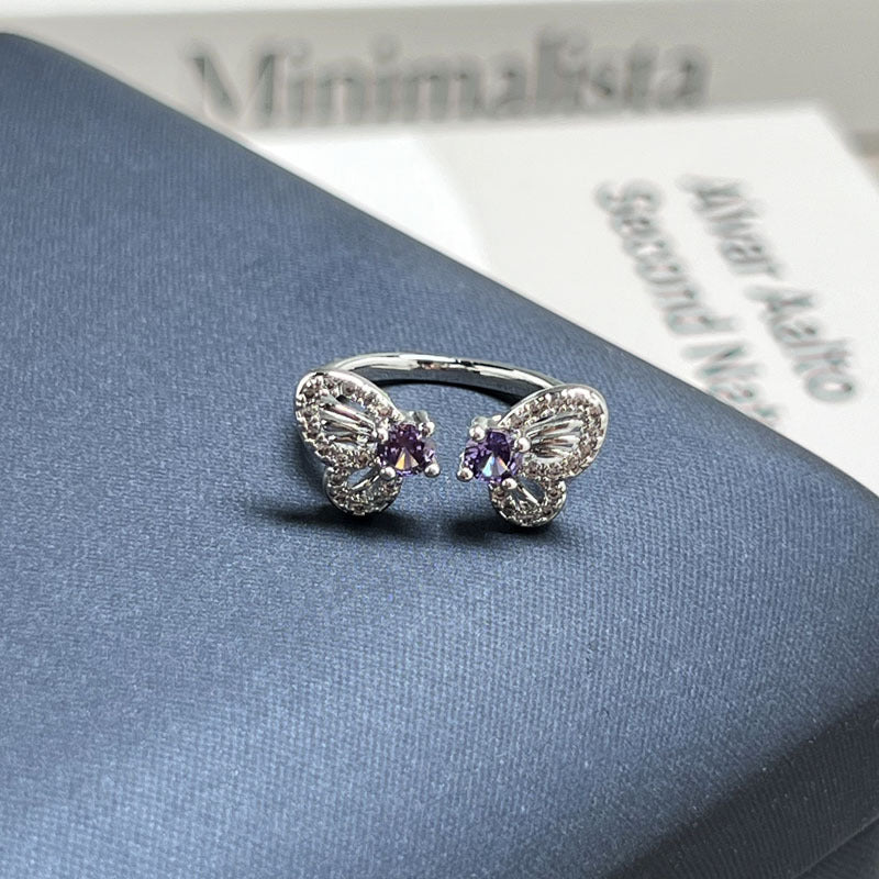 Women Nine Purple Fire Theme Purple Crystal Open Adjustable Ring, Elegant Premium Light Luxury Style Sweet Cool Contrast Design, Unique Niche Fashion Finger Ring For Party Daily Wear