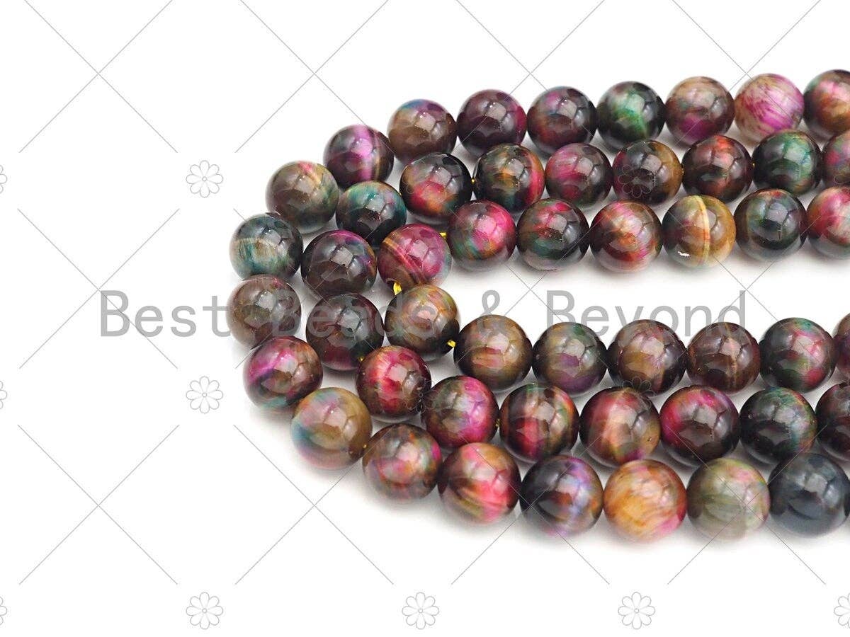 NEW Multicolor Natural Tiger Eye Beads, 4mm/6mm/8mm/10mm/12mm Galaxy Color Tiger Eye, 15.5" Full Strand, Sku#UA93