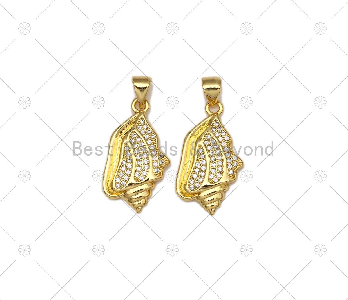 CZ Micro Pave Sea Snail Shape Pendant, 18K Gold Filled Cubic Zirconia Snail Charm, Necklace Bracelet Charm Pendant, 23x14mm, Sku#LK466