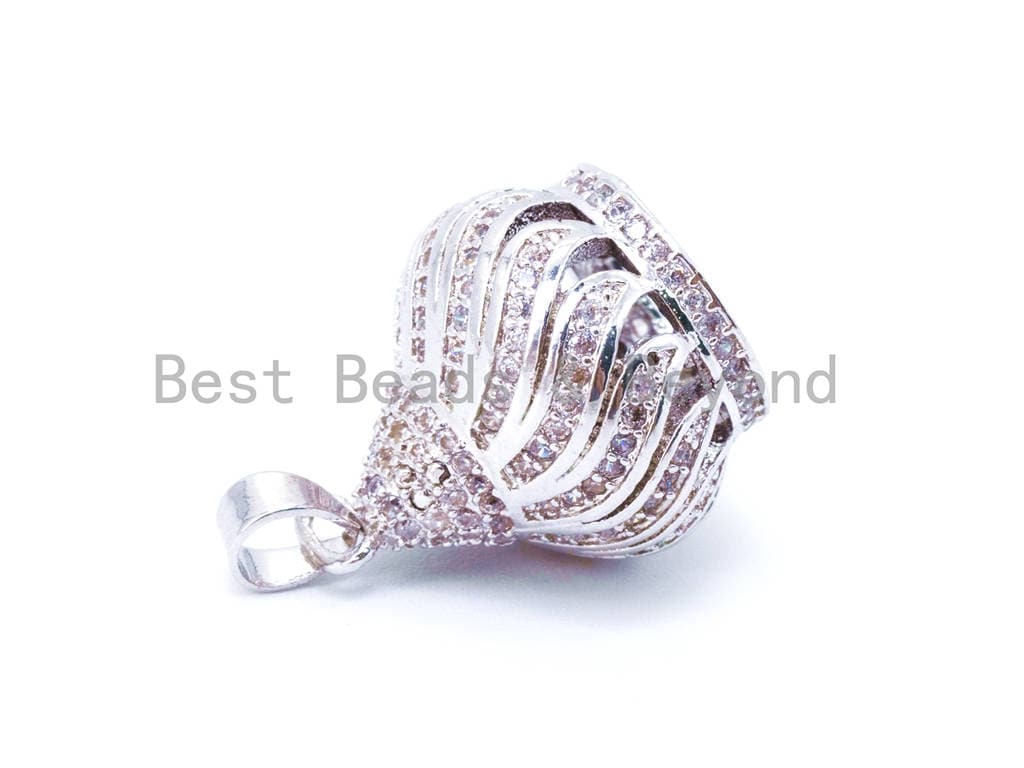 CZ Micro Pave Crown Pendant Tassel Cap/Tassel Head, Rhodium Plated CZ End Cap, sku#F69