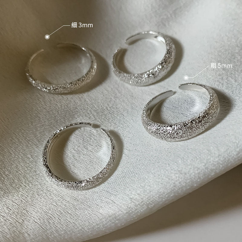 S925 Sterling Silver Starry Shimmer Ring For Women, INS Cool Style, Sparkling Sand & Glittering Texture Index Finger Ring