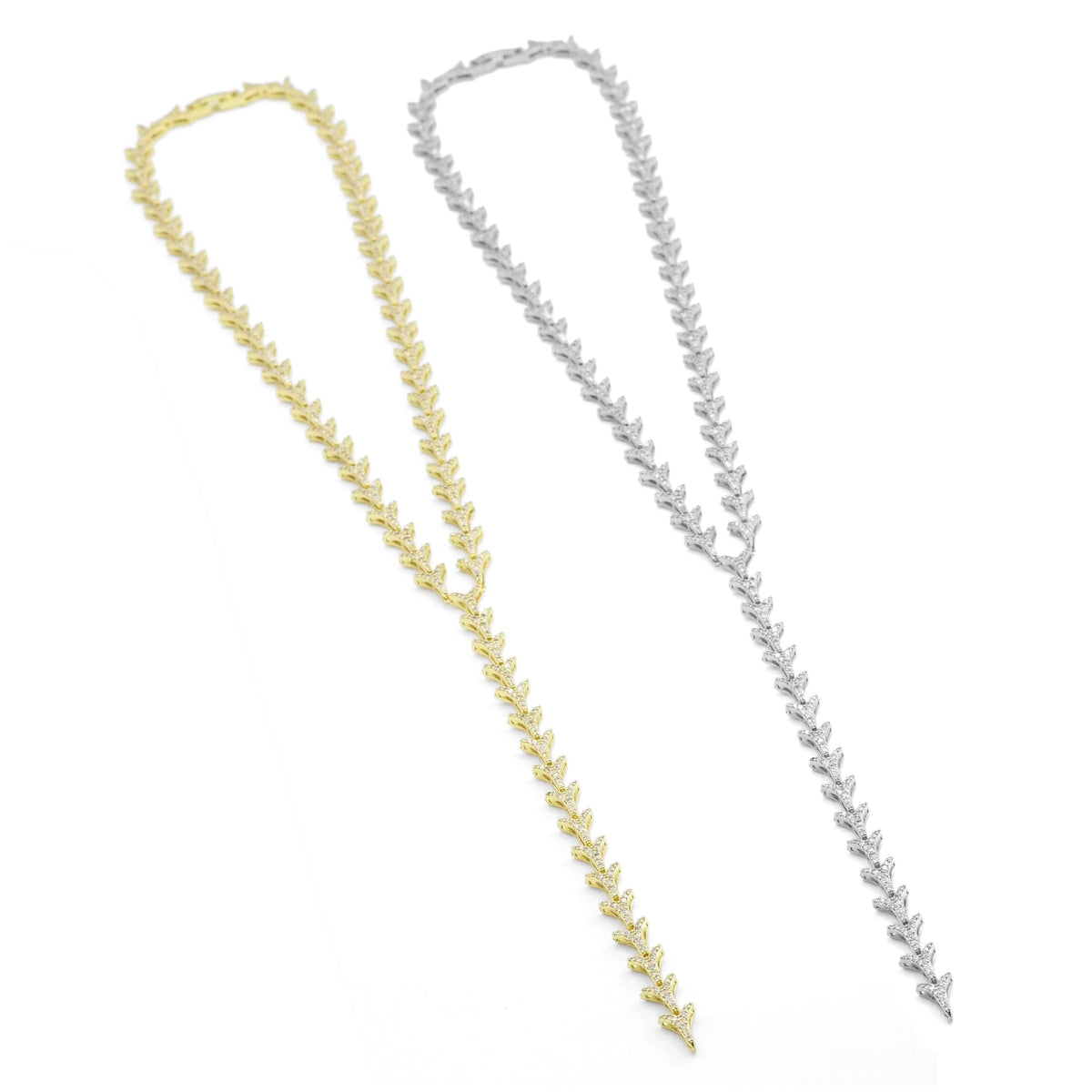 CZ Link Chain Y shape Lariat Long Necklace, Sku#A143