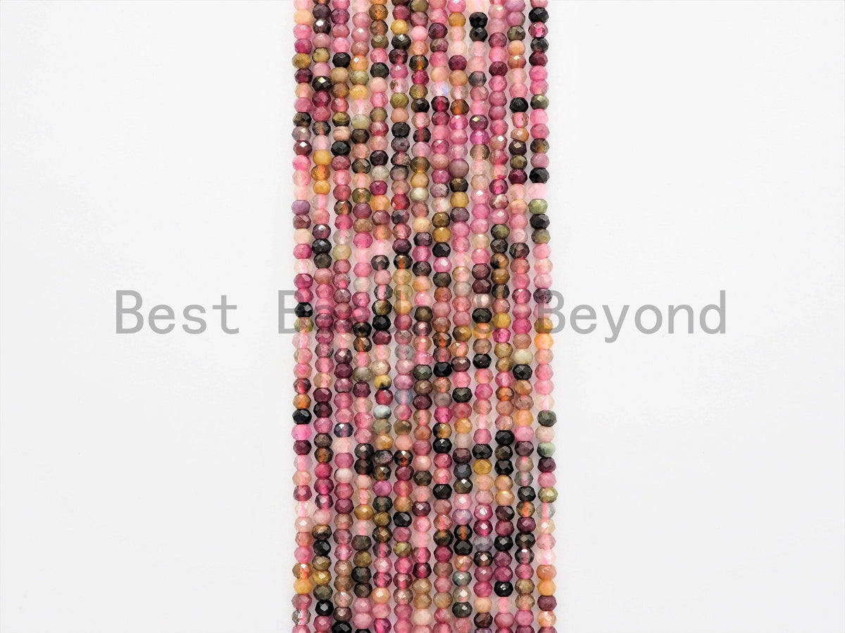 Quality Natural Tourmaline Rondelle/Round Faceted beads, 2x3mm/3mm Multi Colored Gemstone Beads,15.5inch strand, SKU#U374