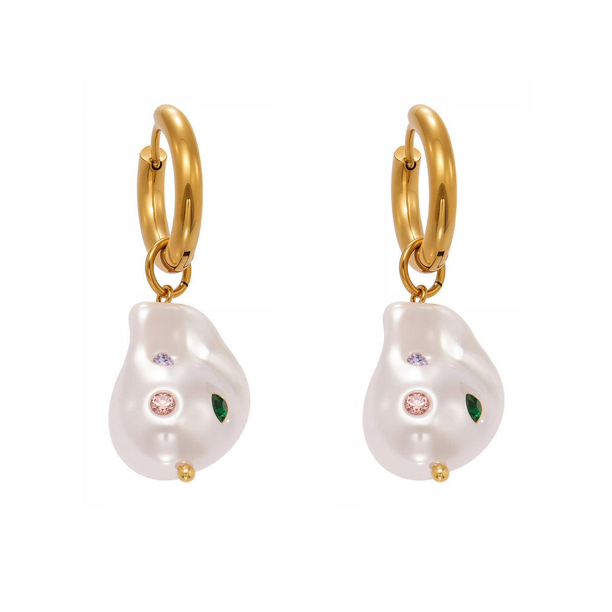 French-style Colored Diamond Asymmetric Bead Earrings