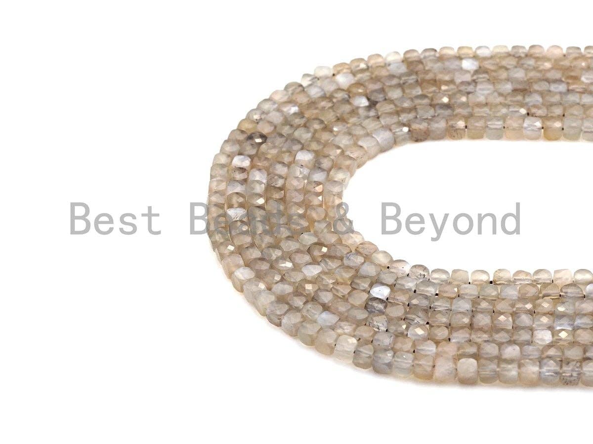 High Quality Natural Moonstone Beads, 4mm Moonstone Cube Faceted Beads, 16" Full strands, sku#U782