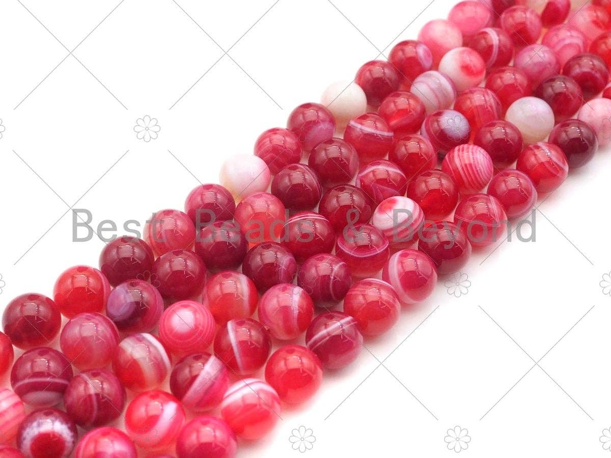 High Quality Hot Pink Banded Agate Smooth, Round 6mm/8mm/10mm/12mm, Natural Agate Beads, 15.5"Full Strand, sku#UA119