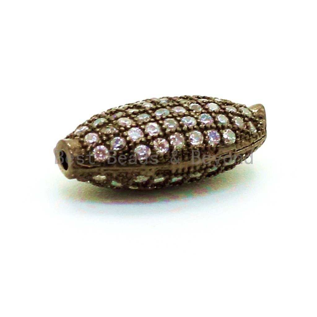 CZ Micro Pave Long Oval Spacer Beads with Clear Crystal for Bracelet/Necklace, Cubic Zirconia Beads, 15x8mm, sku#G25