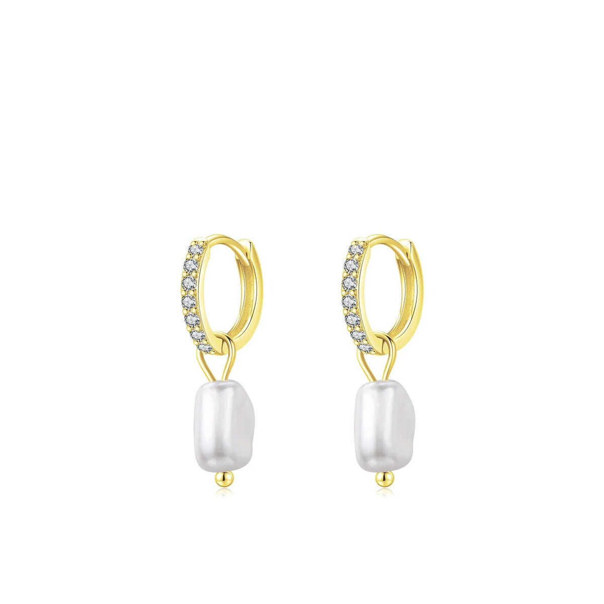 Baroque Pearl Hoop Earrings in Sterling Silver with Sparkling Accents
