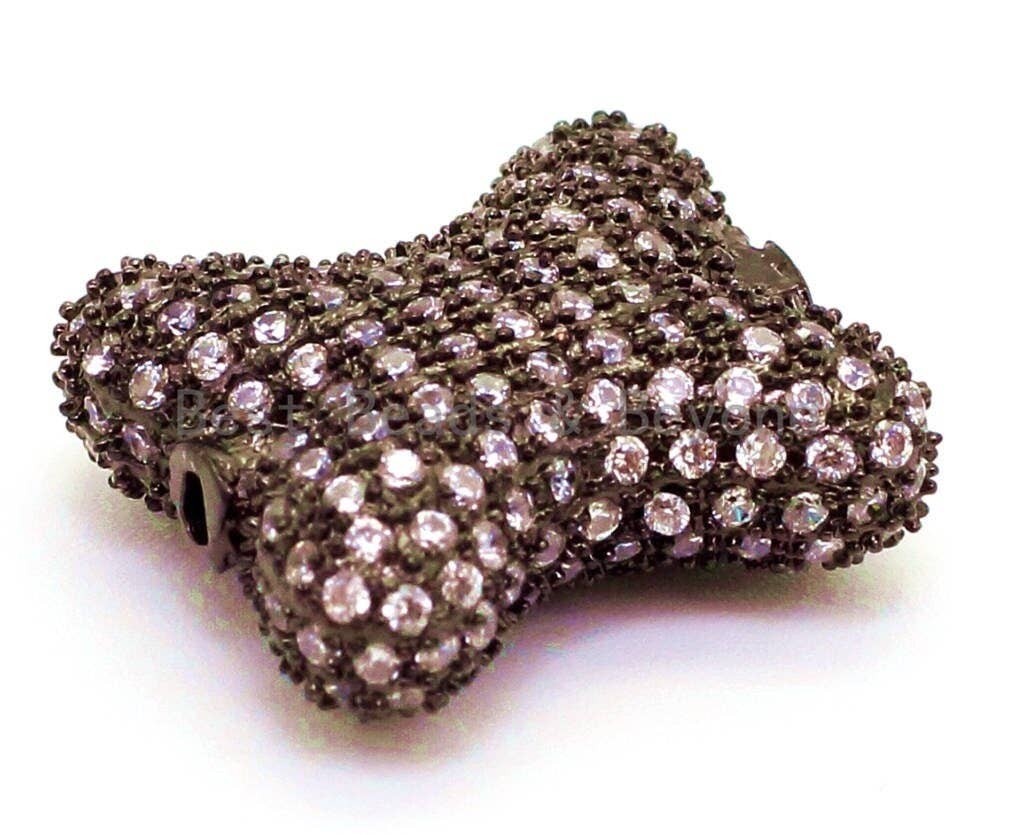 CZ Micro Pave Bow Spacer Beads with Clear Crystal for Bracelet/Necklace, Cubic Zirconia Beads 17x15x7mm, sku#G63