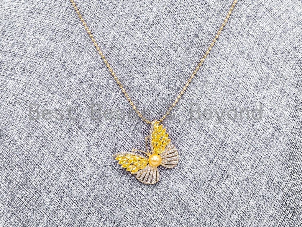 CZ Micro Pave Butterfly Brooch/Pin/Pendant, Sku#P37