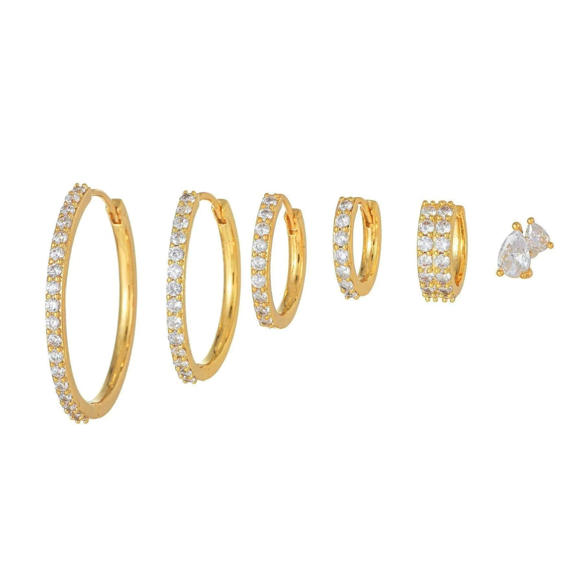 Stacking 6 Pieces Radiant Hoop Layers Earring Set, 18k Gold Stud Hoop, S925 Needle, Stacked Lobe Designs with Dazzling Zirconia