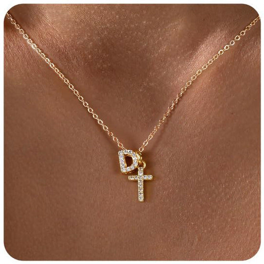 Zircon Inlaid 26 Letter Cross English Necklace