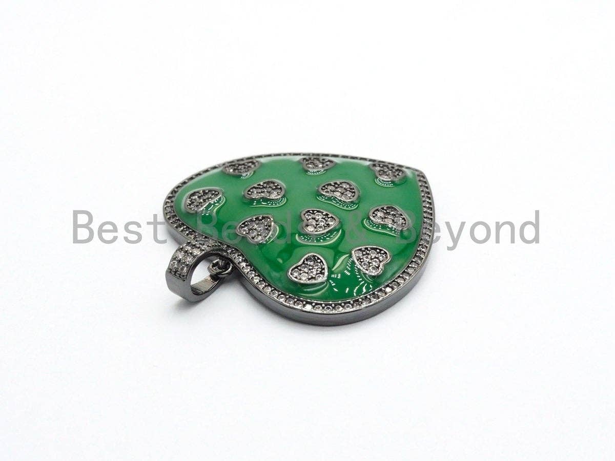 34*37mm Enamel Heart on Heart Pendant, CZ Micro Pave heart pendant, Enamel heart,Red/White/Pink/Blue Heart Focal Pendant, sku#F614