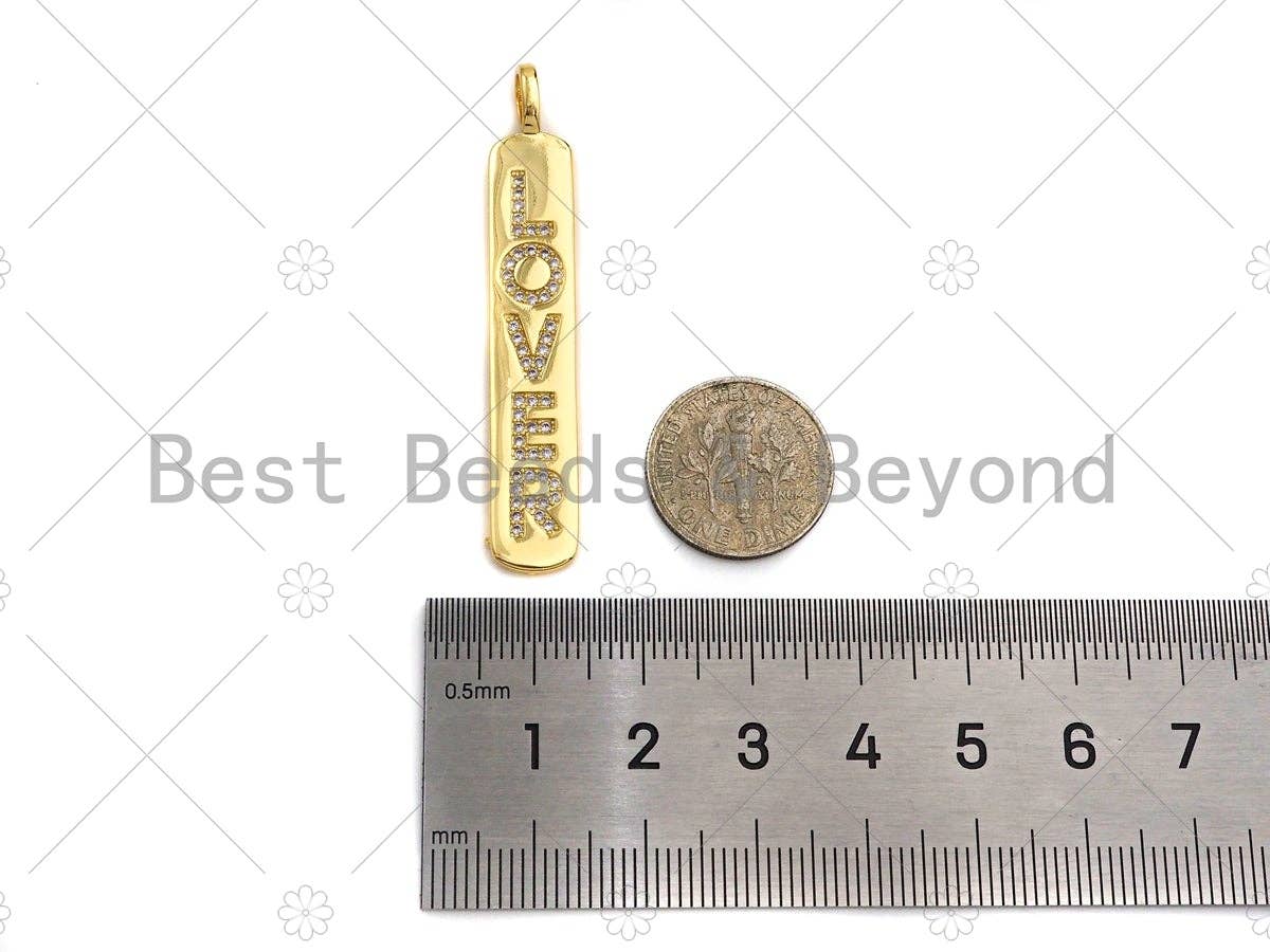 CZ Micro Pave LOVER Long Bar Pendant, Cubic Zirconia Strip Pendant, Gold Lover Bar,  Micro pave Bar shape pendant, 8x51mm, sku#LK136