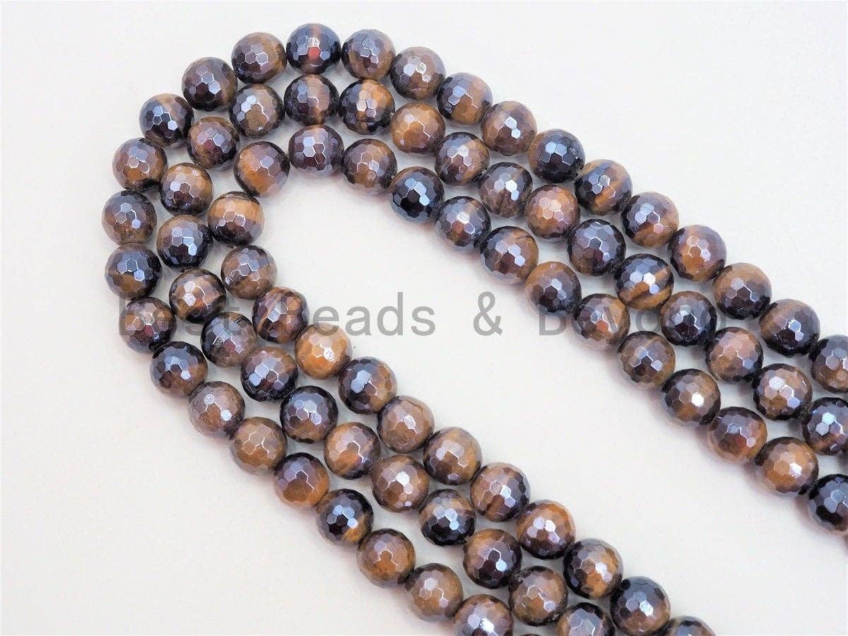 High Quality Mystic Plated Faceted Yellow Tiger Eye Beads, 6mm/8mm/10mm/12mm/14mm Tiger Eye Gemstone Beads, 15inch Full strand, SKU#U411