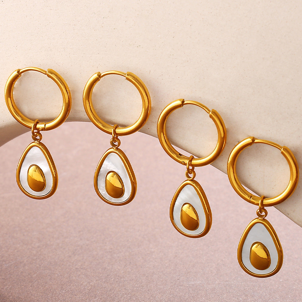 Personalized Light Luxury Stainless Steel Avocado Pendant Earrings, 18K Gold Plated High-End Elegant Ear Jewelry