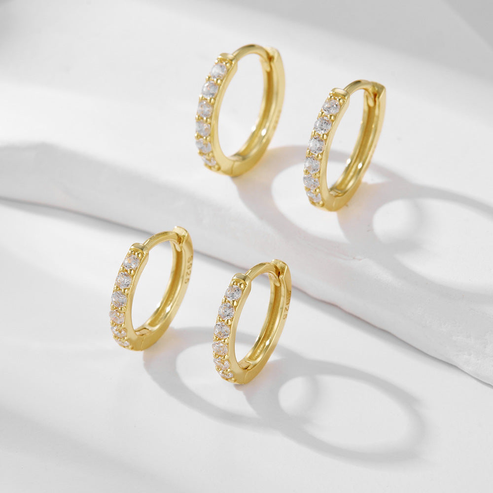 S925 Sterling Silver Ear Clips Inlaid With Zirconia Basic Round Earrings