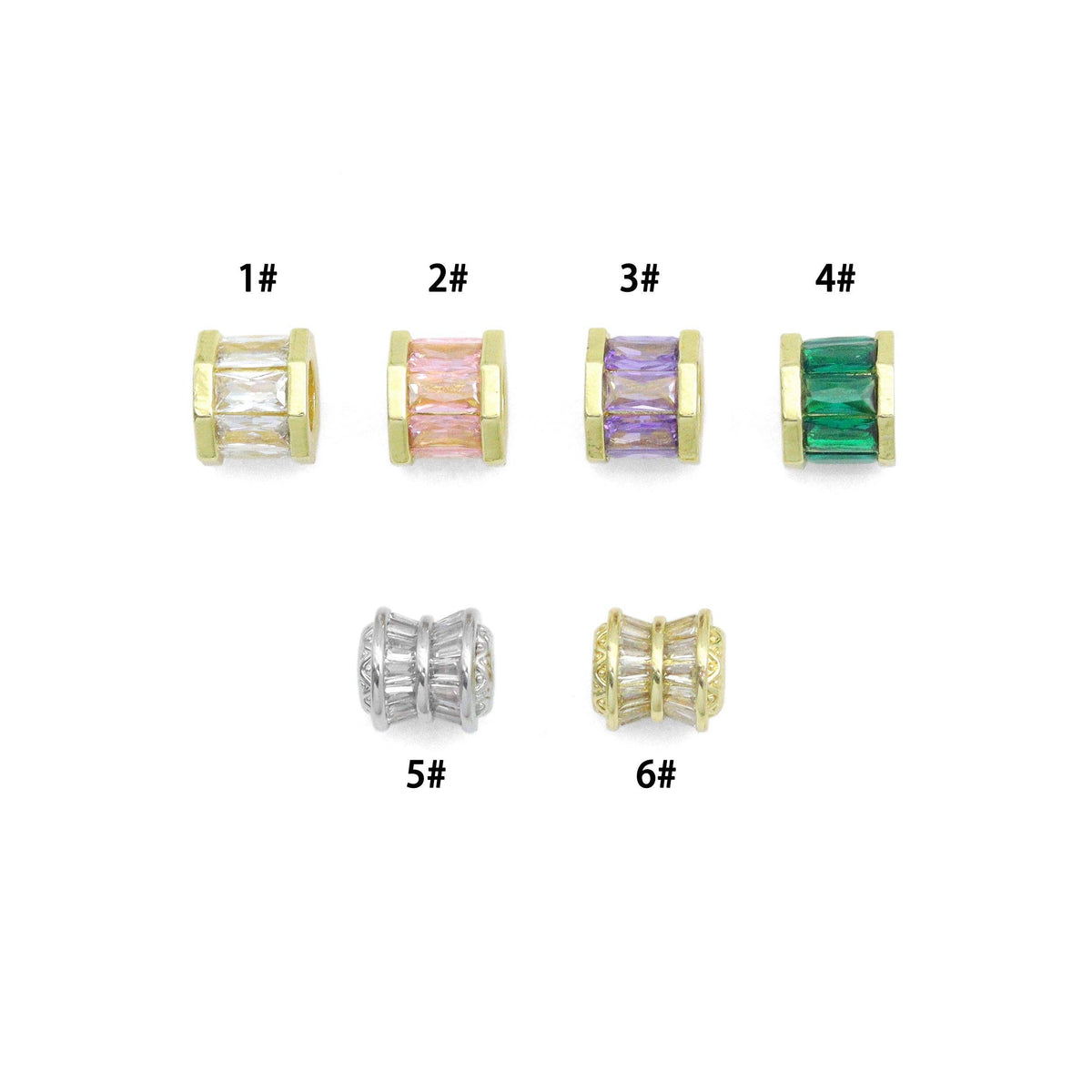 Baguette Colorful CZ Big hole Tube Spacer Beads,Sku#LD745