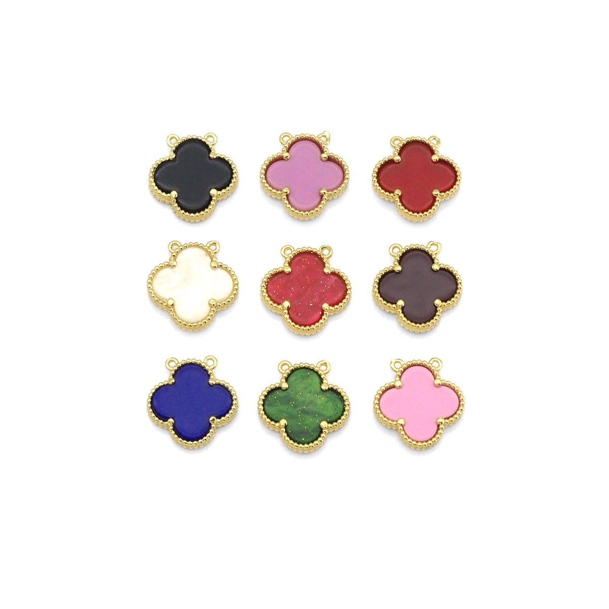 Gold Colorful Enamel Quatrefoil Clover Flower Charm, Sku#FH221