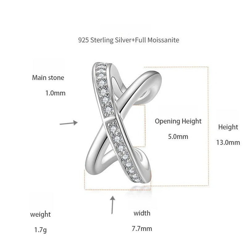 Geometric D-Color VVS1 Moissanite Ear Cuffs – Hypoallergenic Sterling Silver Ear Bone Clips for Non-Pierced Ears