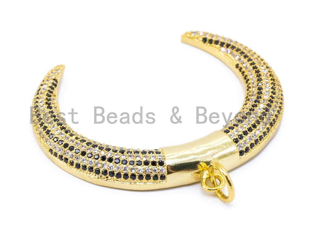 CZ Black Micro Pave Crescent Moon Double Horn Pendant, Cubic Zirconia Pendant,44x44mm, sku#F140