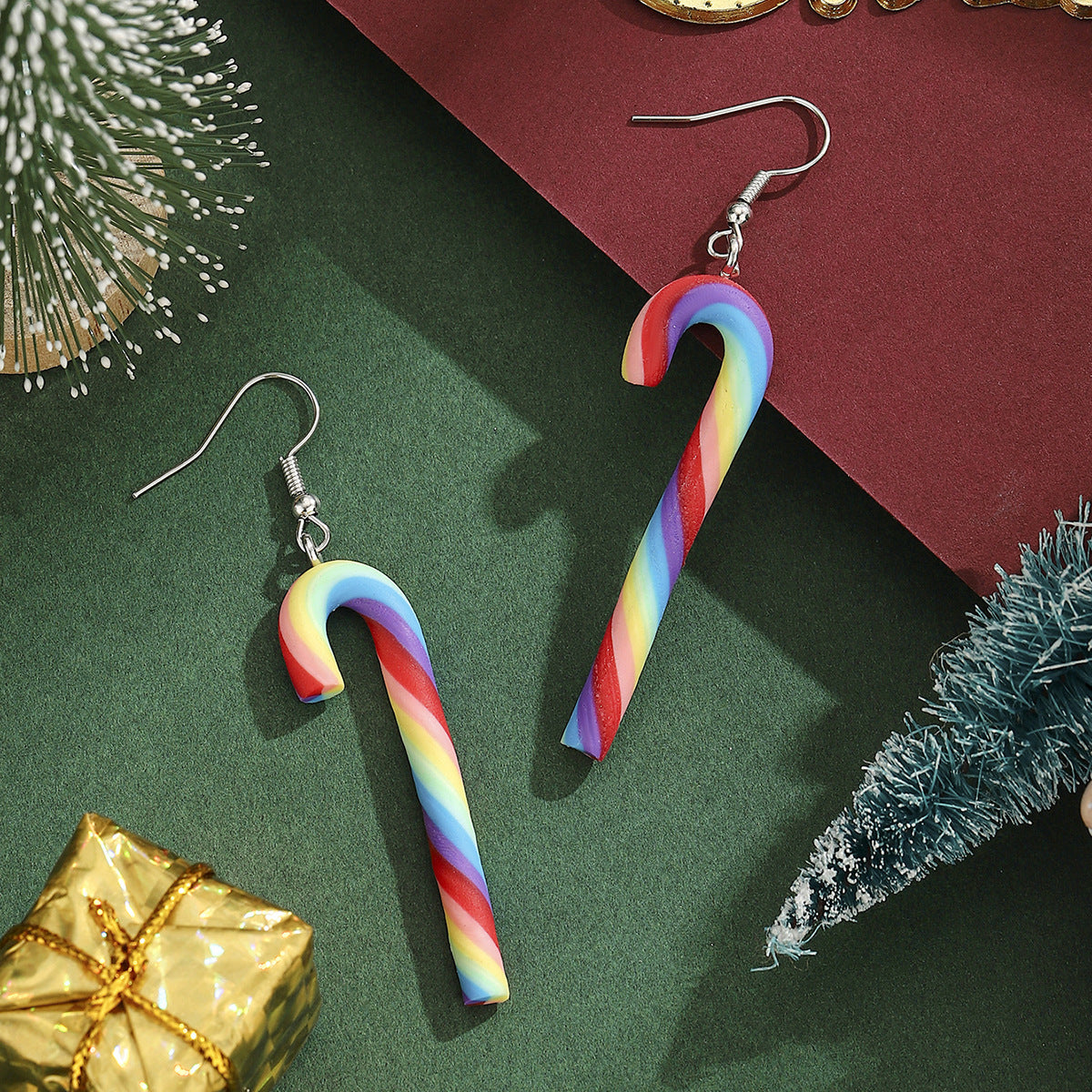 Cross-Border Personalized Christmas Alloy Earrings Christmas Hat Colorful Star Dot Diamond Christmas Tree Elk Gingerbread Man Earrings