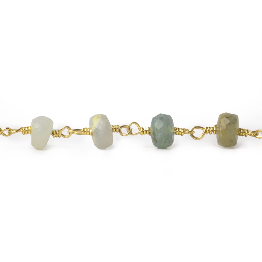 6mm Blue Peruvian Opal faceted rondelle Gold Chain by the foot 28 pieces