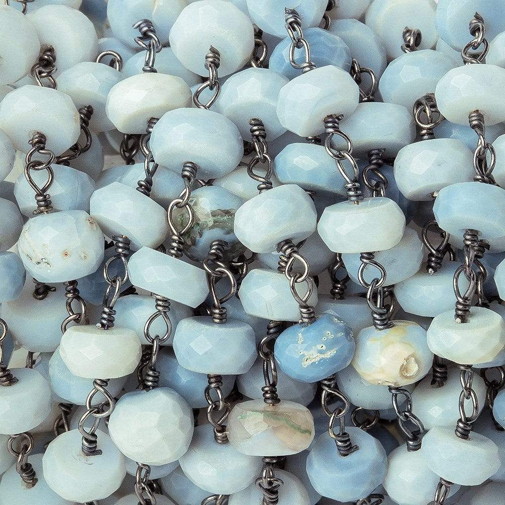 6mm Owyhee Denim Blue Opal faceted rondelle Black Gold Chain by the foot 30 pcs