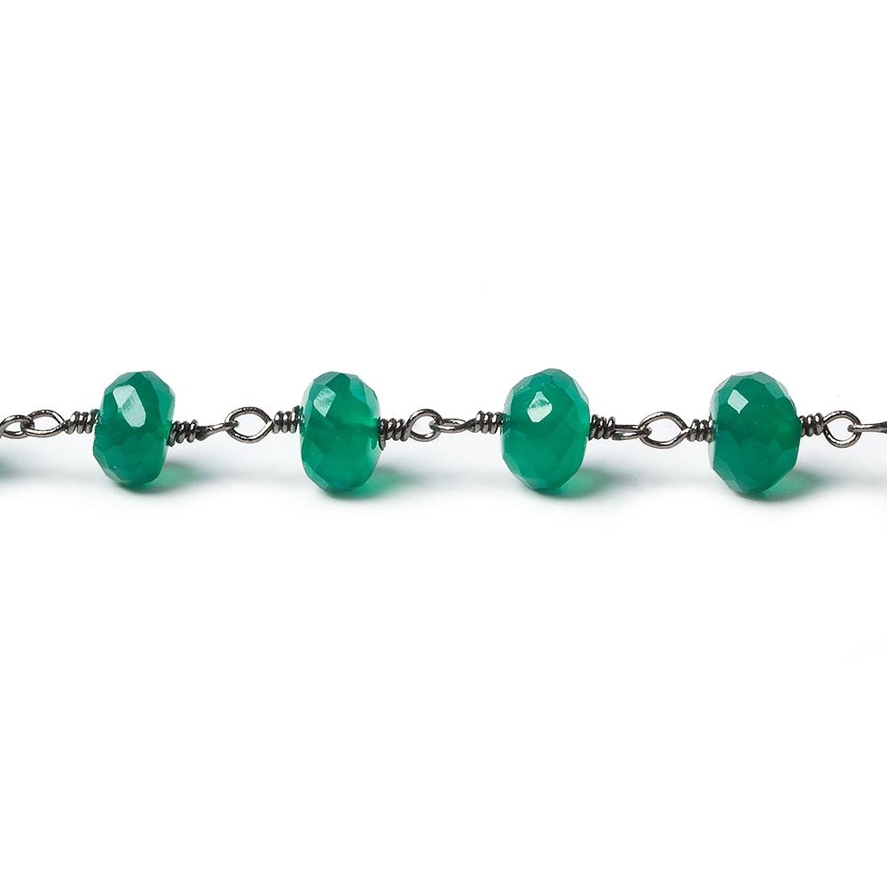6mm Green Onyx faceted rondelle Black Gold Chain by the foot 30 pieces