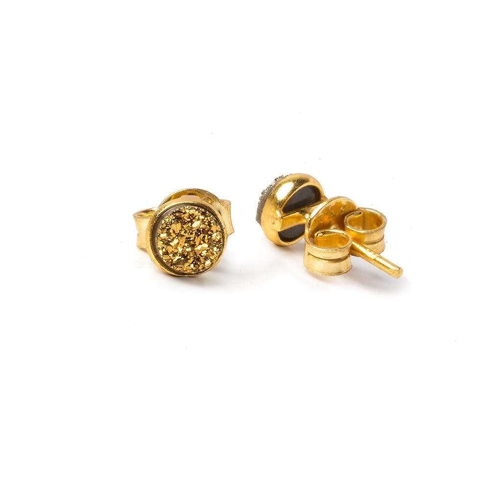 6mm Vermeil Bezel Gold Micro Drusy Coin Post Earring Set of 2 pieces